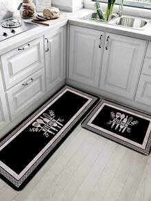 1 pieza Alfombra de cocina con estampado de cuchillo y tenedor en negro, moderna alfombra rectangular de terciopelo de cristal, suave, antideslizante y absorbente, adecuada para sala de estar y uso doméstico - Multicolor - Ver 6