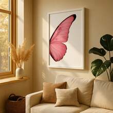 Butterfly Wing Pink Framed Picture Minimalist Elegant Feminine Modern Bedroom Wall - 白色 - 查看 2