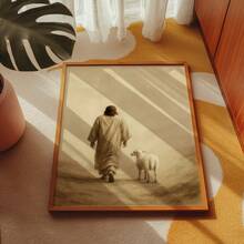 Framed Picture Jesus And Sheep Walking Faith Hope Christian Spiritual Religious Picture - 摩卡棕 - 查看 5