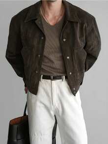 Maillard Vintage Brown Lightweight Utility Jacket For Men, Casual Suede-Like Bomber Jacket For Spring, Autumn & Winter - Mocha Brown - View 5