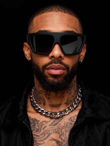 1pc Large Frame Sports Goggles, One-Piece Men's Fashion Glasses, Personalized And European And American Glasses - Black - View 2