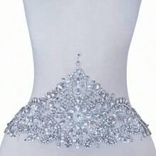 Accesorios de novia hechos a mano con diamantes de imitacion cinturon de vidrio cinturon de vidrio cinturon de boda accesorio de cintura para bricolaje blanco - blanco - Ver 2