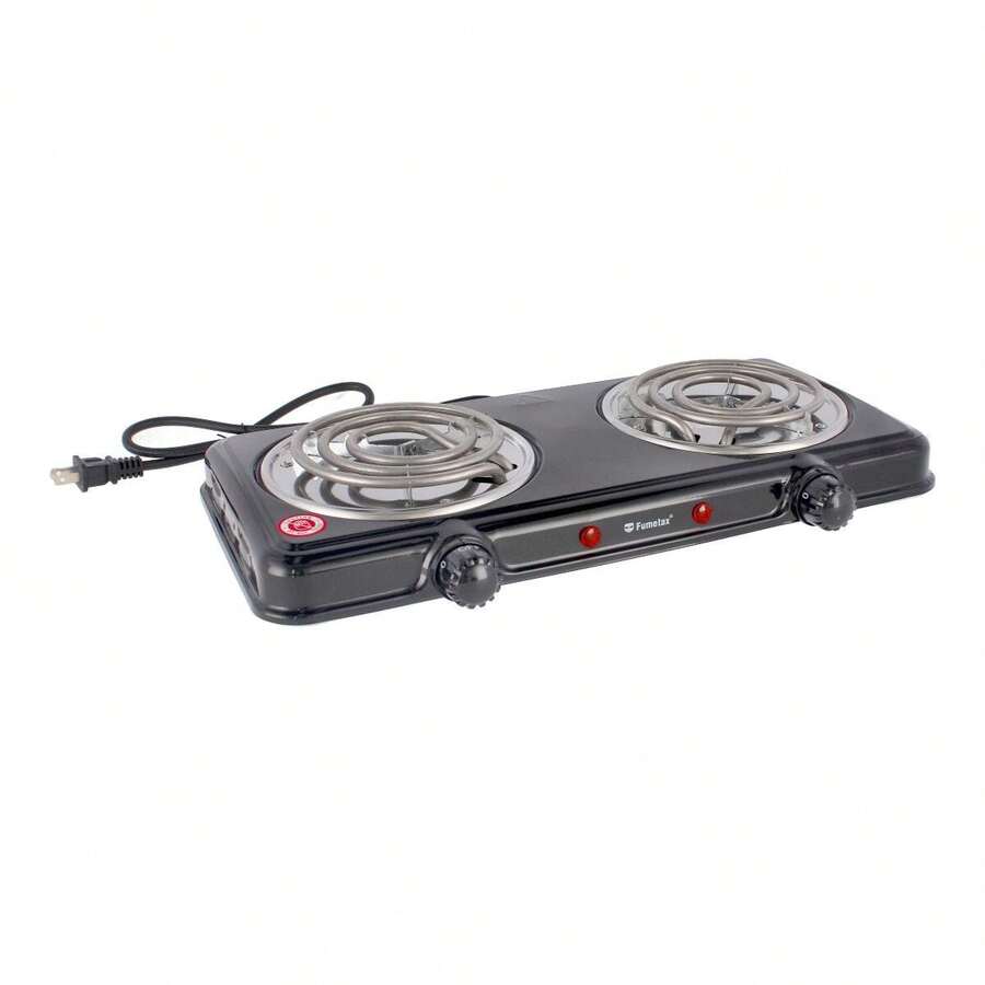 Parrilla Eléctrica Portátil Negra FUMETAX de 2 Quemadores | Estufa de Mesa Doble con Termostato | Diseño Compacto para Apartamento/Oficina SW-23032-N - Negro - Ver 1