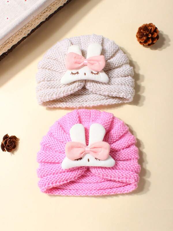 2 peças de chapéu de malha de coelho fofo para meninas, adequado para uso diário