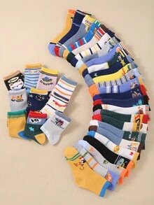 20双深色儿童袜子 恐龙、汽车、泰迪熊、海豚 深色儿童袜子 适合日常生活/穿衣 男童女童 送礼必备 透气 舒适 柔软 （1-16岁） 颜色/款式随机 - 彩色 - 查看 4