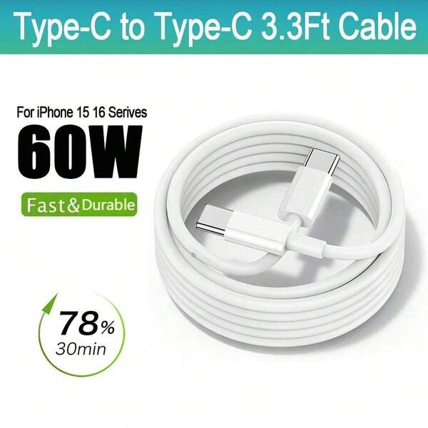 1-3 Peças Cabo de Dados e Carregamento Rápido USB-C para Tipo-C 3,3 pés/100 cm Compatível com iPhone 17 Pro Max/17 Pro/16 Plus/17/Air/16/15/15 Plus/15 Pro/15 Pro Max, Galaxy S25 Ultra S24+ S24 S23 S23+ S23 Ultra S22+ S22 Ultra S21/S21 Ultra S20+/S20 Ultra Series