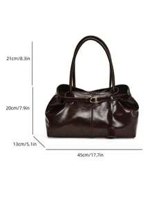 Dedoo 1 件女士大容量托特包女式 PU 皮革单肩包手提包女孩休闲经典简约设计师商务风格包时尚女士通勤手提包上班黑色白色棕色银色 - 咖啡 - 查看 5