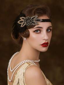 1件 1920年代盖茨比风格羽毛发箍 20年代配饰 咆哮的二十年代羽毛头饰 情人节服装 - 彩色 - 查看 3