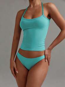 XLLAIS Women Minimalist Solid Color Cross Backless Stretchy Sporty Fitness Camisole