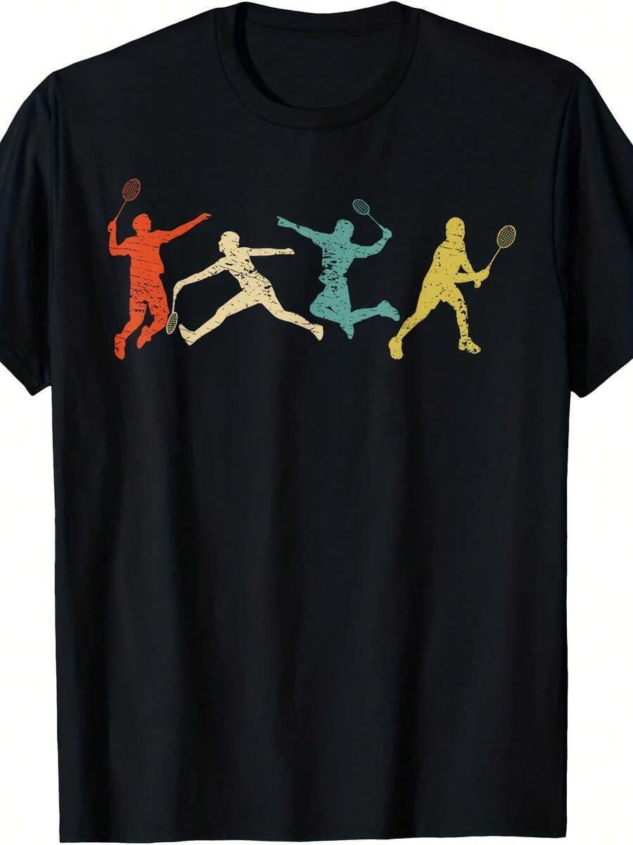 Classic Vintage Style Badminton T-Shirt - 款式11 - 查看 1