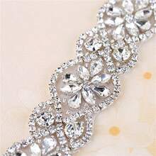 Cinturon de novia aplique con cristales y perlas para coser o pegar para banda de boda de bricolage Plateado 34.3x1.9In 1 - plateado - Ver 3