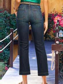 女士休闲水洗弹力直筒牛仔裤，春秋季