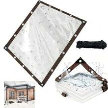 1pc High Strength Transparent Waterproof Tarpaulin - PE Outdoor Cover, With Eyelets, Ropes And Straps, UV-Resistant, Windproof, Rainproof - Suitable For Yard, Pool Fence, Greenhouse, Camping, Construction Site - Clear Visibility, Quick-Drying Design, Reinforced Edges, Tear-Resistant Fabric, Home Decor