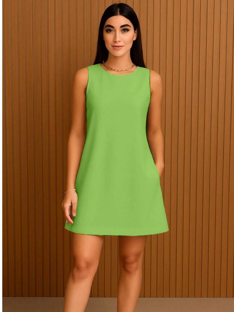 Women's A-Line Style Dress | Premium Tailored Fabric | Various Colors, Elegant And Modern With Pockets - 綠色 - 查看 1