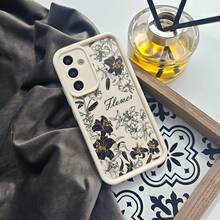 Phone Case: 1 Black, White, And Brown Full-Screen Flower Plant Creative Personality Flower Grass Leaf Minimalist Embossed Painted Innovative Girl, Frosted White Lens Frame Ladder Design Full Coverage Anti-Drop Soft Case, Suitable For,Suitable For IPhone17 Air - 白色 - 查看 3