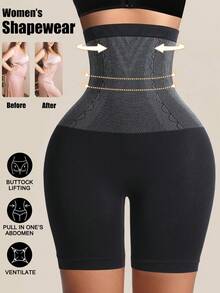 Black High-Waist Tummy Shaper For Plus Size, Short Cut Design For Daily, Office, Or Workout Wear, Stays In Place Without Pinching - màu đen - Xem 1