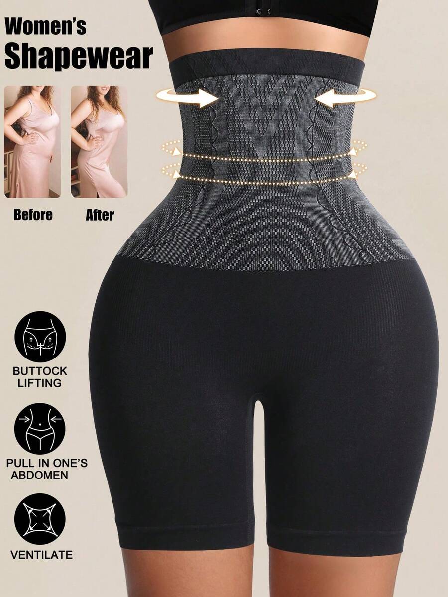 Black High-Waist Tummy Shaper For Plus Size, Short Cut Design For Daily, Office, Or Workout Wear, Stays In Place Without Pinching - màu đen - Xem 1