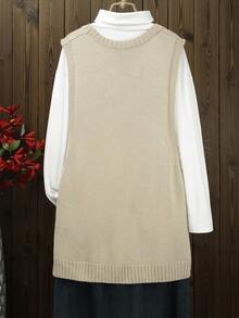 Solid Color Fashionable Streetwear Sleeveless Round Neck Vest Top With Button Design Sweater