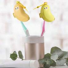 香蕉形牙刷架和旅行盒 - 可爱的笑脸设计，带防尘罩的便携式卫生收纳盒，塑料浴室收纳盒香蕉形牙刷架带牙膏隔层，塑料旅行盒，便携式 ABS 设计 - 居家和旅行必备，独特有趣的礼物创意（黄色、绿色） - 适合家庭、旅行和成人 - 彩色 - 查看 4