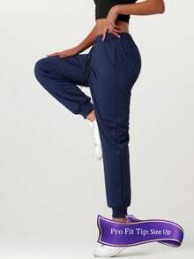 女士冬季保暖抓绒运动裤 - 高腰弹力腰带运动休闲裤，适合跑步、瑜伽等运动 - 藍色 - 查看 4