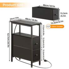 Tomnk Nightstand With Charging Station, Narrow Side Table With 2 Fabric Drawers, Slim End Table With LED Light, Small Bedside Table With Storage, Living Room, Bedroom Furniture - 查看 2
