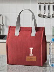 1pc Pearl Letter Pattern Canvas Tote Bag, Simple English Letter Solid Color DIY Handheld Insulated Lunch Bag, Lunch Box Bag, Thermal Lunch Bag, Large Capacity Insulated Lunch Tote Bag For Students, Office Workers, Waterproof, Oil-Proof - Multicolor - View 54