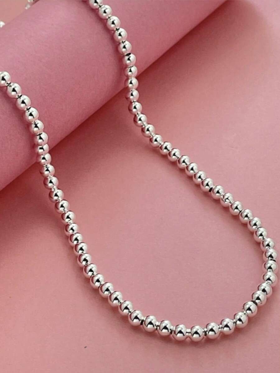 925银4毫米圆珠项链，适合日常佩戴和送礼