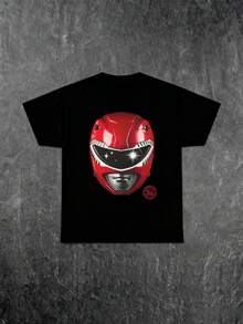 Red Power Ranger Tee Men's And Women's Short-Sleeved T-Shirts For All Seasons - 黑色 - 查看 1