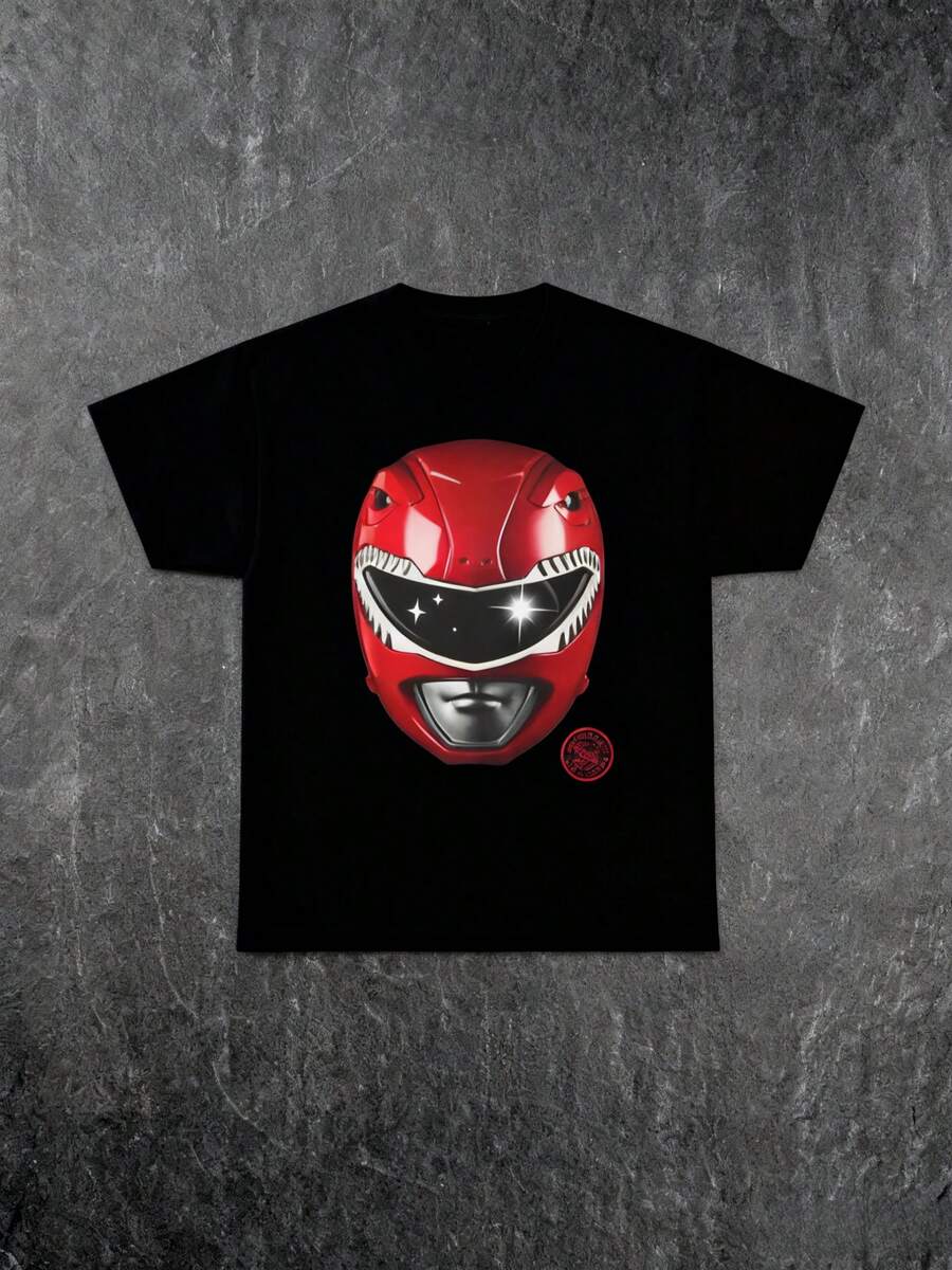 Red Power Ranger Tee Men's And Women's Short-Sleeved T-Shirts For All Seasons - 黑色 - 查看 1