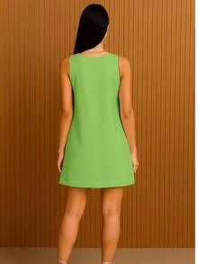 Women's A-Line Style Dress | Premium Tailored Fabric | Various Colors, Elegant And Modern With Pockets - 綠色 - 查看 2