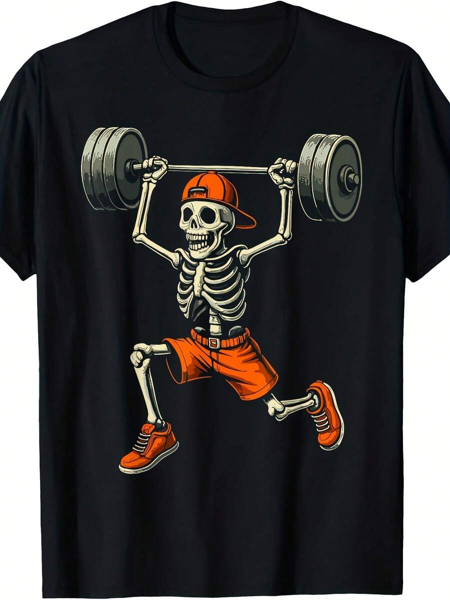 Funny Skeleton Weightlifter Gym Humor T-Shirt - Style 1 - View 1