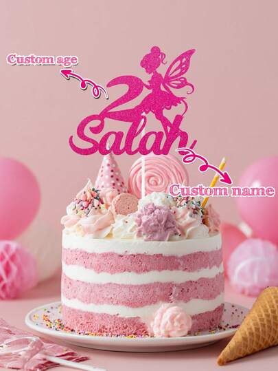 1 Pc, Personalized Cake Topper Glitter, Personalized Name, Age, Suitable For Women's Happy Birthday Cake Decorations And Gifts, Halloween, Christmas Events And Party Decorations, Wedding Party Cake Decorations, Party Decorations