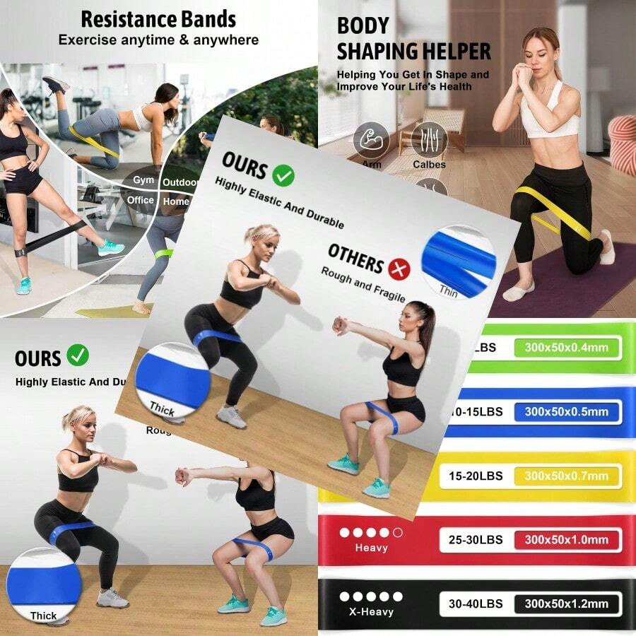 Bandas de resistencia para hacer ejercicio, set de bandas de resistencia con 5 niveles de resistencia, bandas de colores multicolor para entrenamiento de fuerza, yoga e interior/exterior - Multicolor - Ver 1