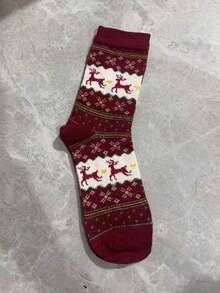 5 Pairs Of Cozy Reindeer Print Mid-Calf Socks - Warm, Thick Christmas Socks For Women, Festive Animal Design In Red, Beige, Brown, And Navy Blue, Perfect For Holiday Celebrations, Christmas Socks,Christmas Surprise Gifts,Valentine's Day Gifts, New Year's Gifts - Multicolor - View 18