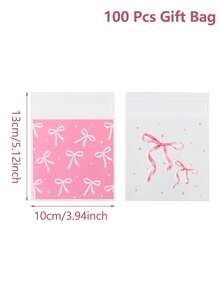 50/100 Stücke rosa Schleifenmuster Süßigkeiten Selbstversiegelungsbeutel, Geschenktüten, Geschenkverpackungstüten, Snackbeutel, Verpackungstüten, rosa Schleifen Party Dekorationen, Baby Shower Dekorationen, Snack Schokoladen Keks Backtüten, Donut Tüten, Brautparty Gastgeschenke, Gender Reveal Party Zubehör, 1. Geburtstags Party Dekorationen, Baby Mädchen Party Zubehör, Prinzessin Themen Party Zubehör, Baby Mädchen Geschenke - Rosa Schleife - Übersicht 5