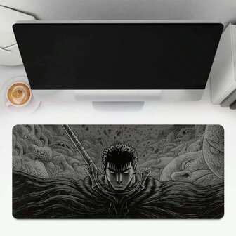 1pc Dark Fantasy Monochrome Warrior Extended Mouse Pad | Intense Hand-Drawn Battle Scene, Demonic Creature Design | Large Size, Non-Slip Rubber Base, Smooth Precision Surface | Ideal Desk Accessory For Anime Fans, Dark Fantasy Enthusiasts & Gamers | Perfect Gift For Manga Lovers & Edgy Aesthetic Seekers