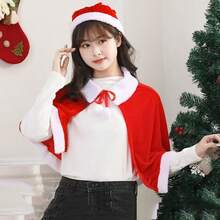 2 Pieces Of New Adult And Children's Christmas Shawls, Hat Sets, Christmas Costume Party Performance Cosplay Adult Female Velvet Costume Props. - Red - View 6