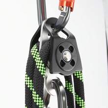 بكرة صغيرة مزدوجة لتسلق الصخور، بكرة تسلق الأشجار 36 كيلو نيوتن، يمكن اللوحة الجانبية، دوران 360 درجة، مصنوعة من سبيكة ألومنيوم عالية القوة، مع محمل كروي - الأسود - مشاهدة 7