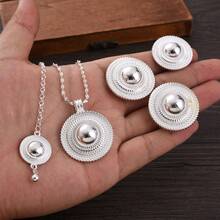 African Golden Color Jewelry Set, Luxury Party Jewelry For Women, Geometric Round Pendant Necklace, Ring, Earrings, Bracelet, Headchain, Middle East Bride Wedding Jewelry Gift Set