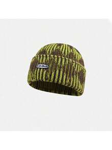 Korean Style Fashion Tie-Dye Color-Block Handmade Knitted Hat For Men And Women, Autumn And Winter Warm Rolled Edge Cold Hat, Ear Protection Pullover Knit Hat,  Suitable For Couples To Wear In Autumn And Winter - 酒紅色 - 查看 4
