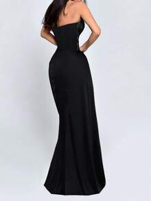 Damen Schwarzes Sexy Neckholder-Spitzenkleid mit Schlitz, Herbst Schulanfang, Party, Urlaub - Schwarz - Übersicht 9
