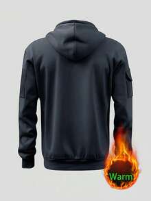 Men's Casual Hooded Pullover Sweatshirt With Thermal Lined, Minimalist Style For Outdoor Activities, Autumn/Winter - Dark Grey - View 3
