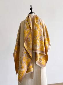 1 buc. Eșarfă/șal elegant din cașmir artificial, cu model floral și vegetal, jacquard, versatilă pentru femei, potrivită pentru toamnă/iarnă, asortată zilnic și decorativă pentru rochie, plajă, vacanță - Galben - Vizualizare 2