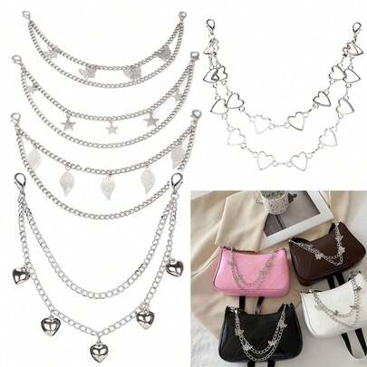 Double Layer Bag Chain Handbag Decorative Chain Butterfly Heart Keychain Decoration Pendant Shoulder Bag Chain Straps Bag Accessories Gifts For Women Keychain Accessories Bag Charm Purse Charm Keyring