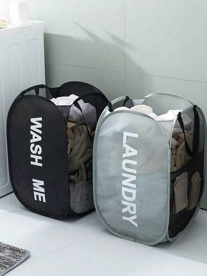2Pcs/1pc Household Foldable Dirty Clothes Basket, Clothes Storage Basket ,Dirty Clothes Basket Barrel Laundry Basket Bathroom Dirty Clothes Storage Basket New Type Laundry Basket Foldable Popup Net Basket Dirty Clothes Basket With Handlelaundry Hamper,Washing Basketbathroom Organizer,Basket,Storage Basket,Foldable Laundry Basket