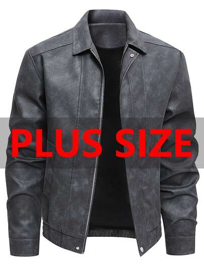 Chaqueta de motocicleta de ajuste holgado y casual con cuello vuelto para hombres de talla grande, adecuada para otoño, con cremallera delantera
