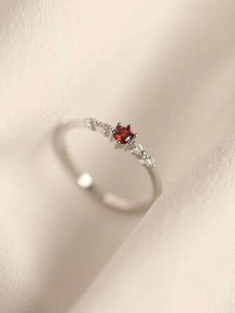 1 Piece Of Exquisite And Minimalist S925 Sterling Silver Red Zirconia Ring For Women's Birthday Gifts Suitable For Holiday Wearing And Gifting