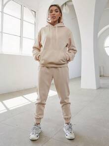 Conjunto de Sudadera con Capucha para Mujer - Ropa Casual y Deportiva, Tejido Cómodo y Transpirable, Diseño Práctico con Bolsillos y Cuerdas Ajustables, Estilo Minimalista y Versátil, Ideal para Varios Escenarios de Uso, Silueta Elegante y Moderna. - Albaricoque 1 - Ver 1