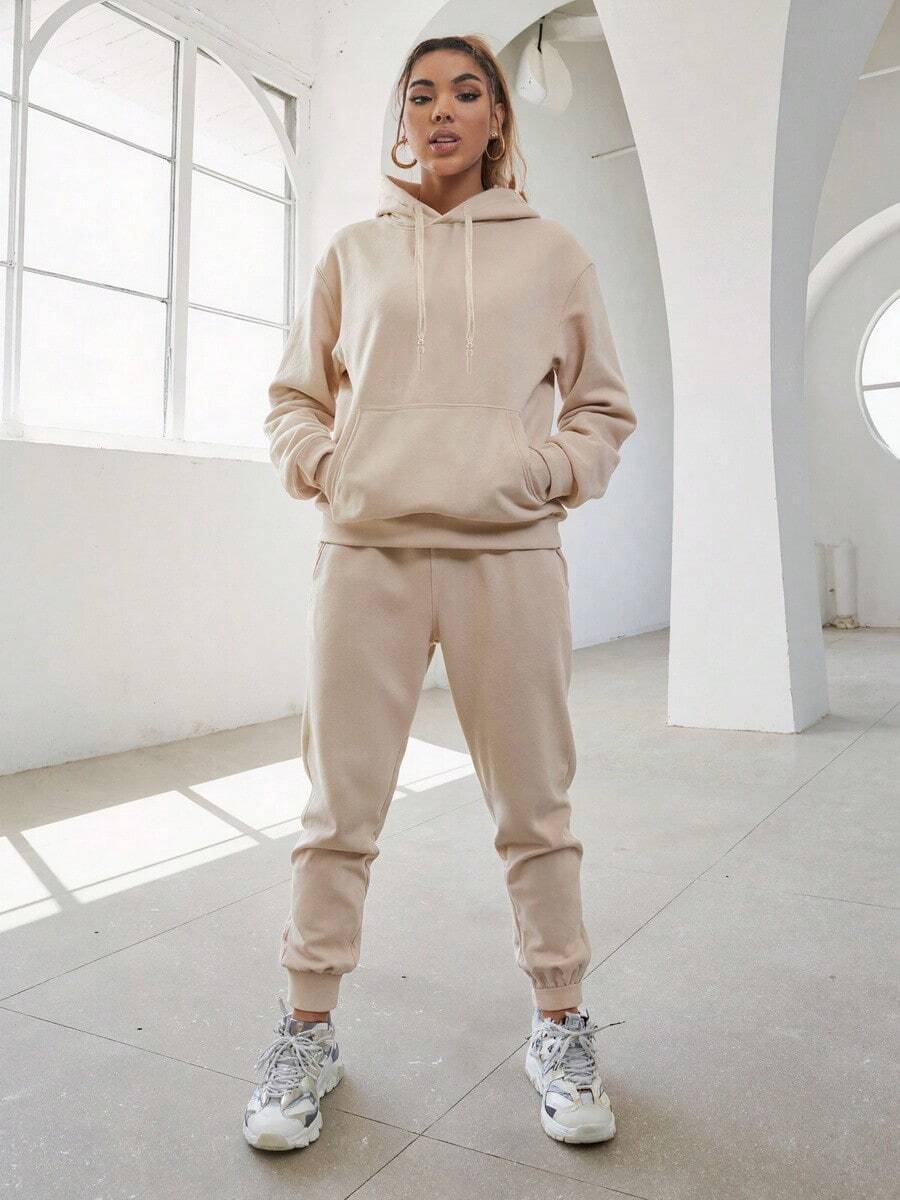 Conjunto de Sudadera con Capucha para Mujer - Ropa Casual y Deportiva, Tejido Cómodo y Transpirable, Diseño Práctico con Bolsillos y Cuerdas Ajustables, Estilo Minimalista y Versátil, Ideal para Varios Escenarios de Uso, Silueta Elegante y Moderna. - Albaricoque 1 - Ver 1