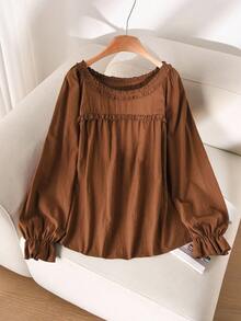 Japanese Style Casual Loose Fit Solid Color Pullover Shirt For Women, New Arrival Autumn - Maroon - View 2